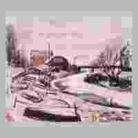 111-0258 -Wehlau im Winter-. Oelgemaelde von Erich Behrendt aus Wehlau. Es zeigt das Saegewerk an der Alle etwa im Winter 1930.jpg